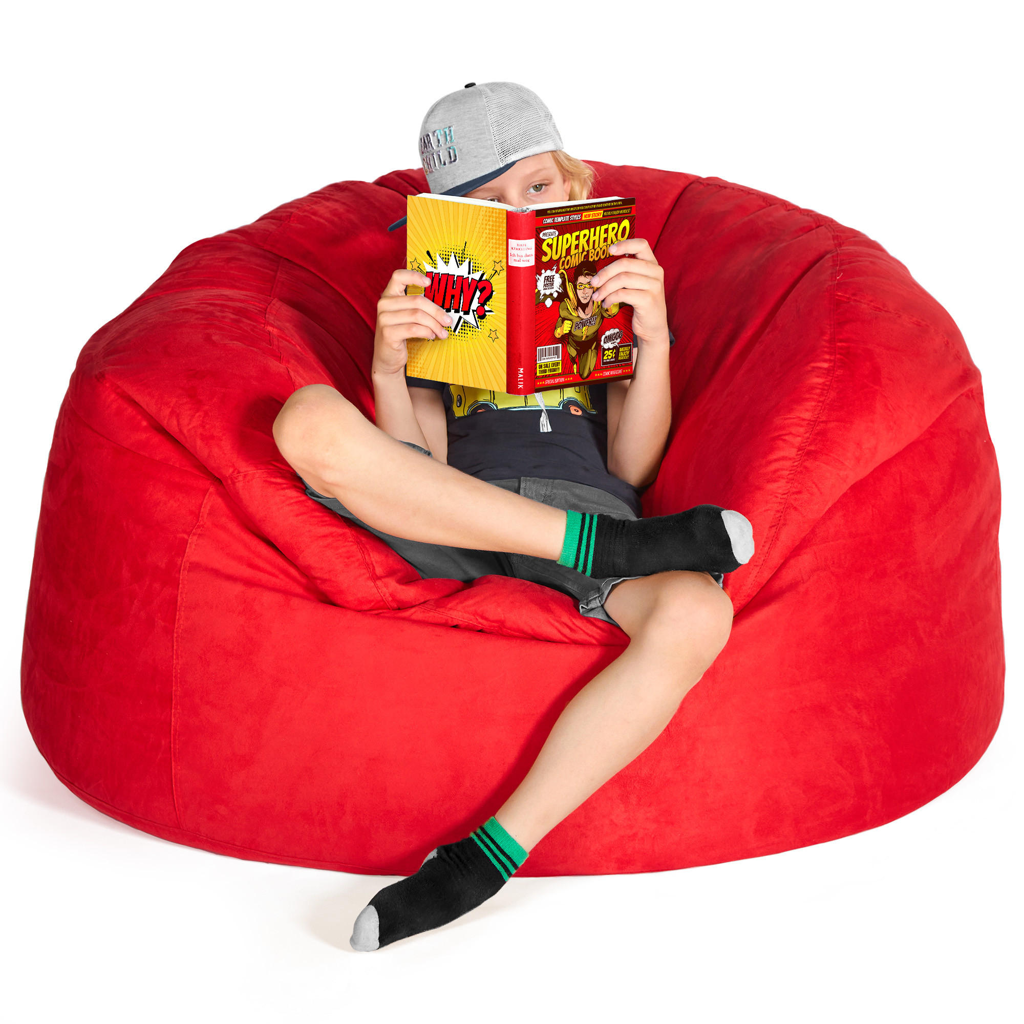 RIESEN-SITZSACK XXL JUMBO Velours 4ft - Rot, Textil (120/70/120cm) - Green Bean