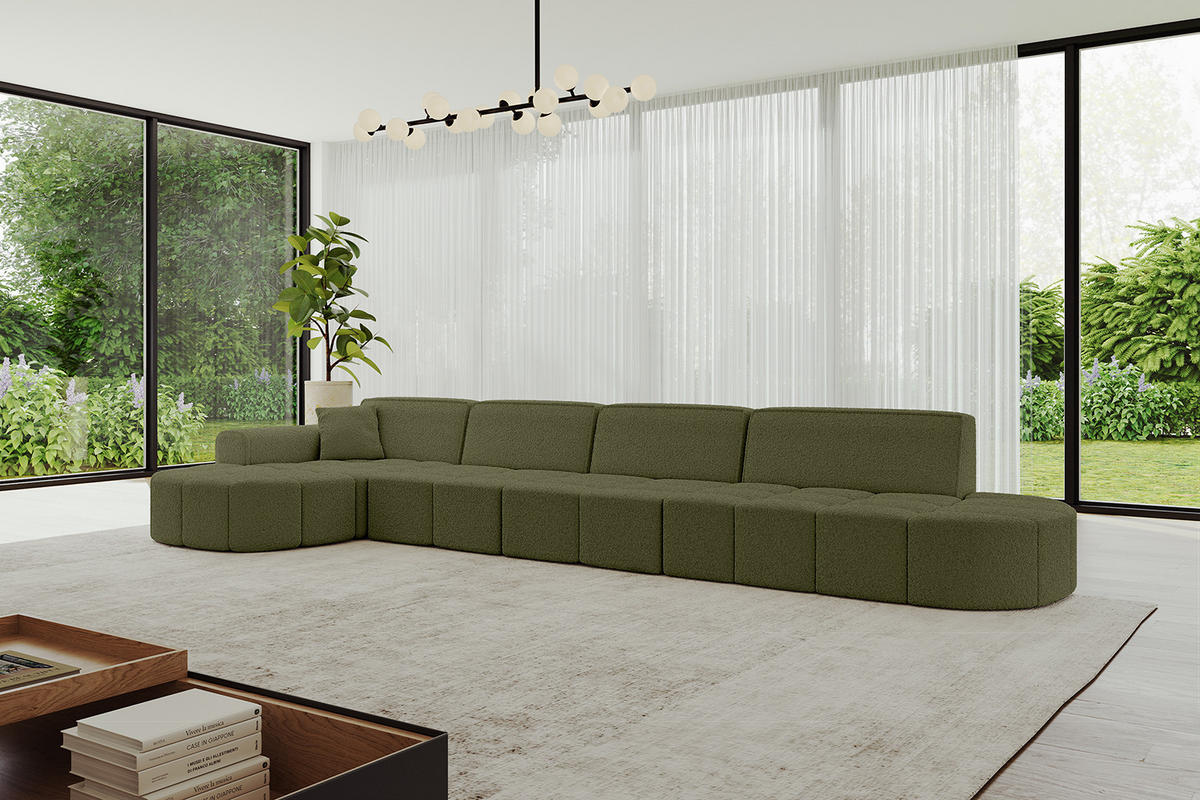 ECKSOFA Ottomane Links LIVO-L3 - 413x171x79,5 cm Grün - Grün, Holzwerkstoff/Textil (413/79.5/171cm) - ALTDECOR