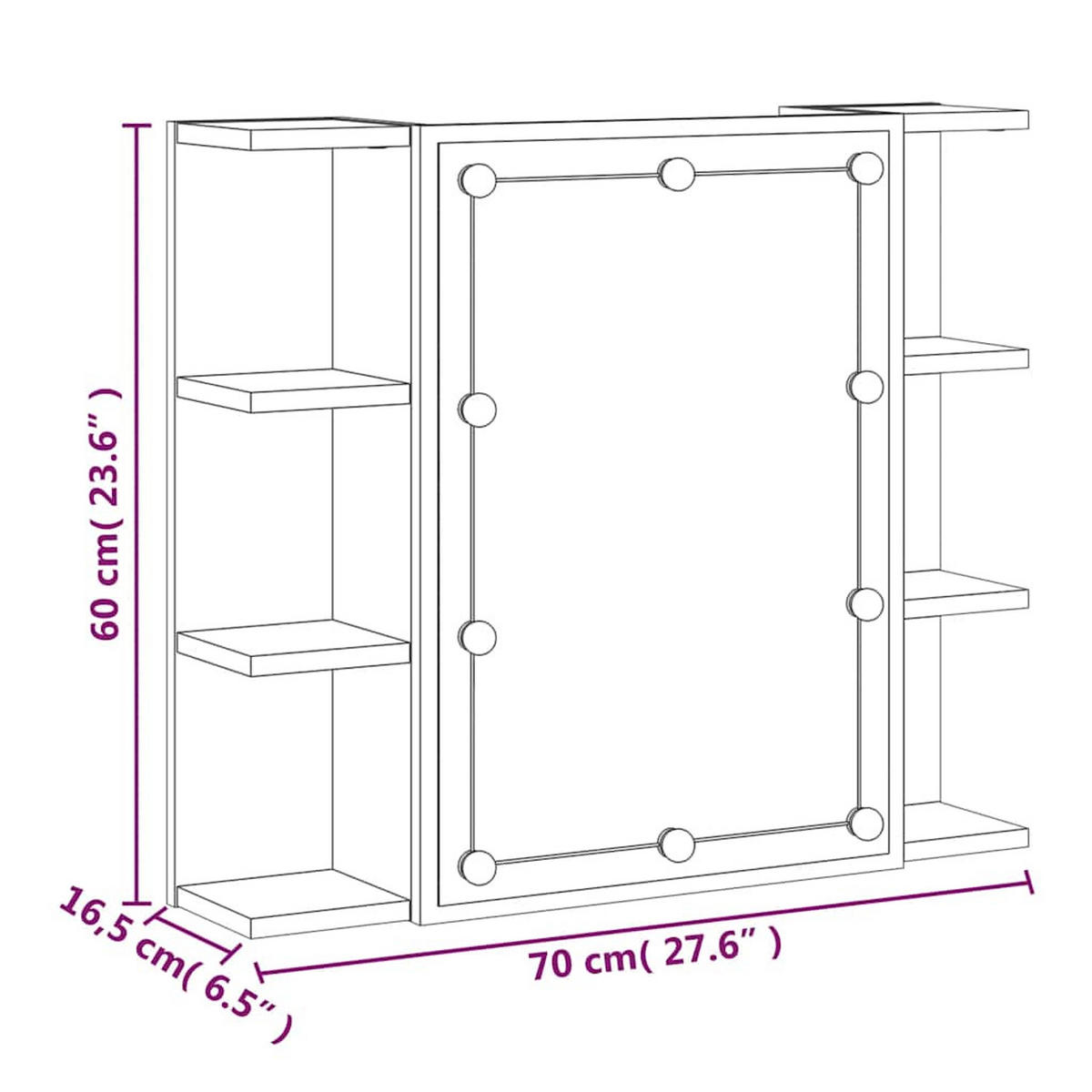 SPIEGELSCHRANK mit LED, 70/16,5/60 cm, aus Holzwerkstoff, in Räuchereiche - Braun, Holz (70/60/16.5cm) - vidaXL