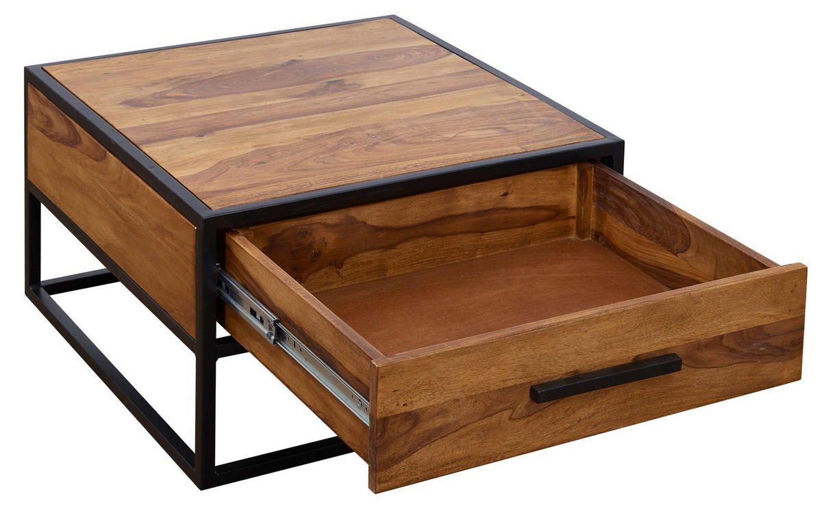 COUCHTISCH Industriestil, Metall und Holz, mit Schublade, 50 kg Tragkraft - Schwarz/Braun, Holz/Metall (65/65/38cm) - KADIMA DESIGN