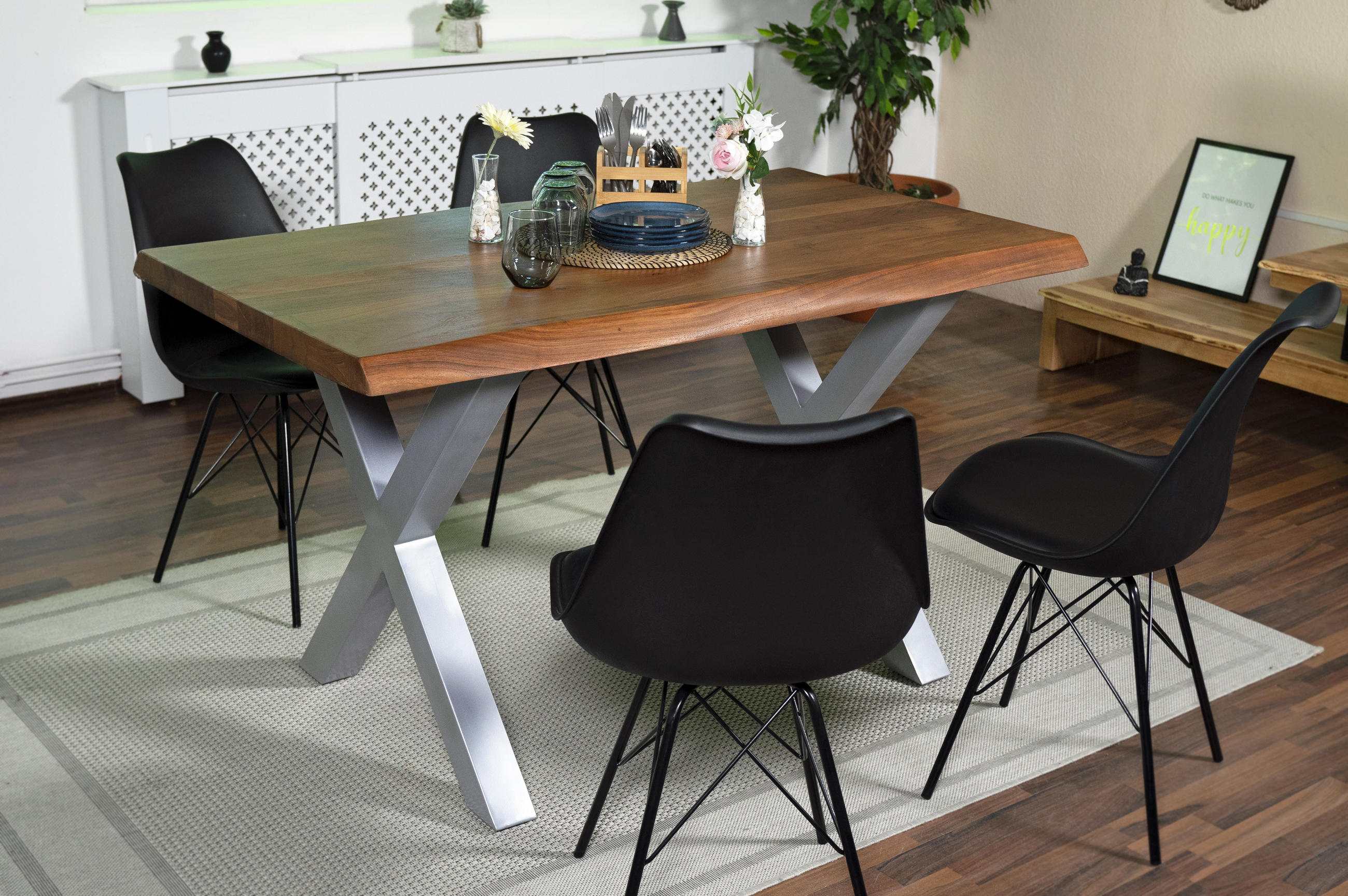 ESSTISCH CALI - Silberfarben/Braun, Holz/Metall (85/160/77cm) - SAM