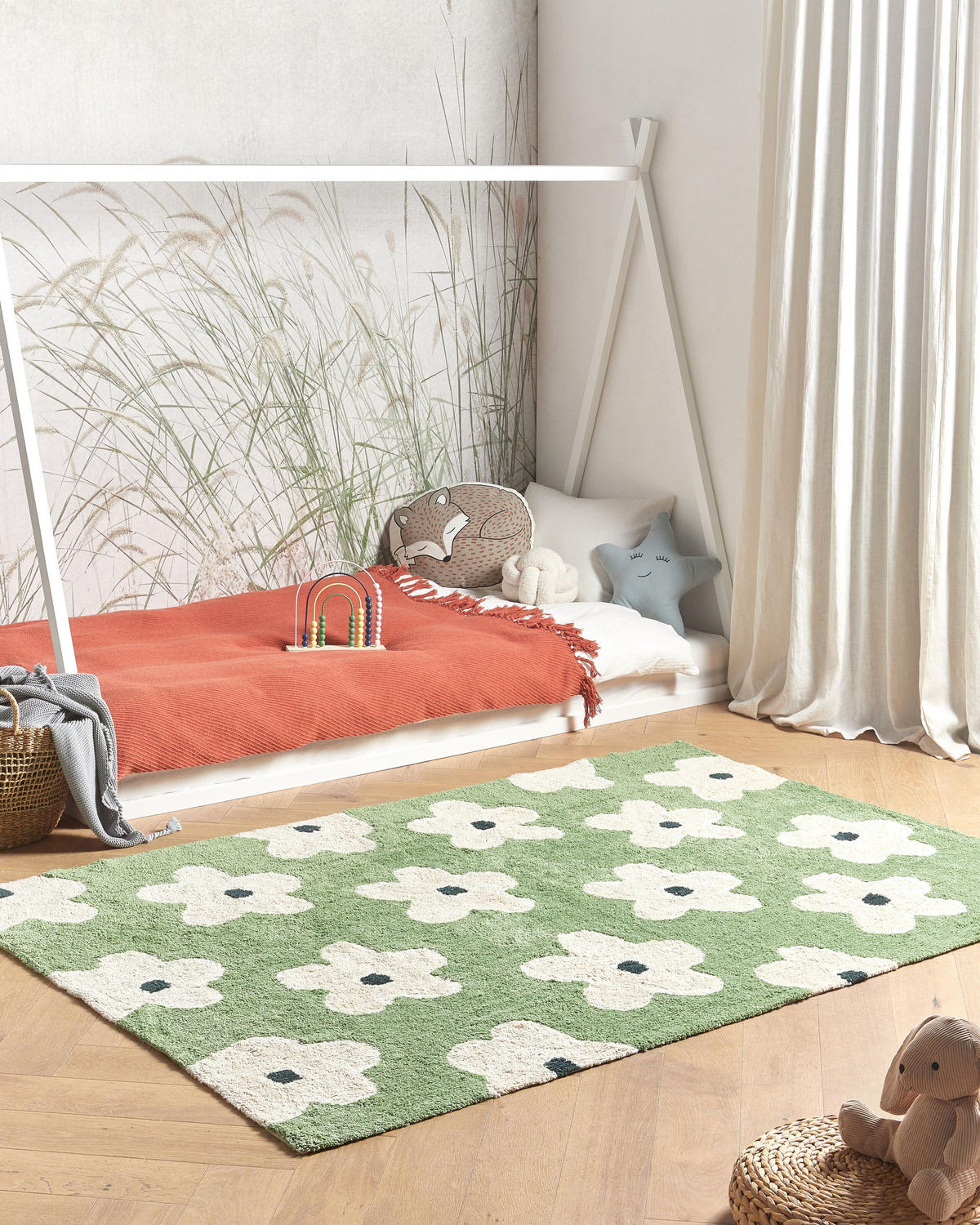 KINDERTEPPICH Mokhva 200/140 cm - Weiß/Grün, Textil (140/200cm) - Beliani