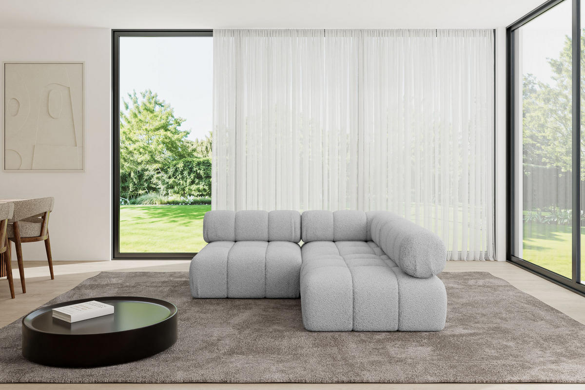 ECKSOFA modulares Sofa Samaro-L1 - 190x190x70 cm Hellgrau Bouclé - Hellgrau, Holzwerkstoff/Textil (190/190cm) - ALTDECOR