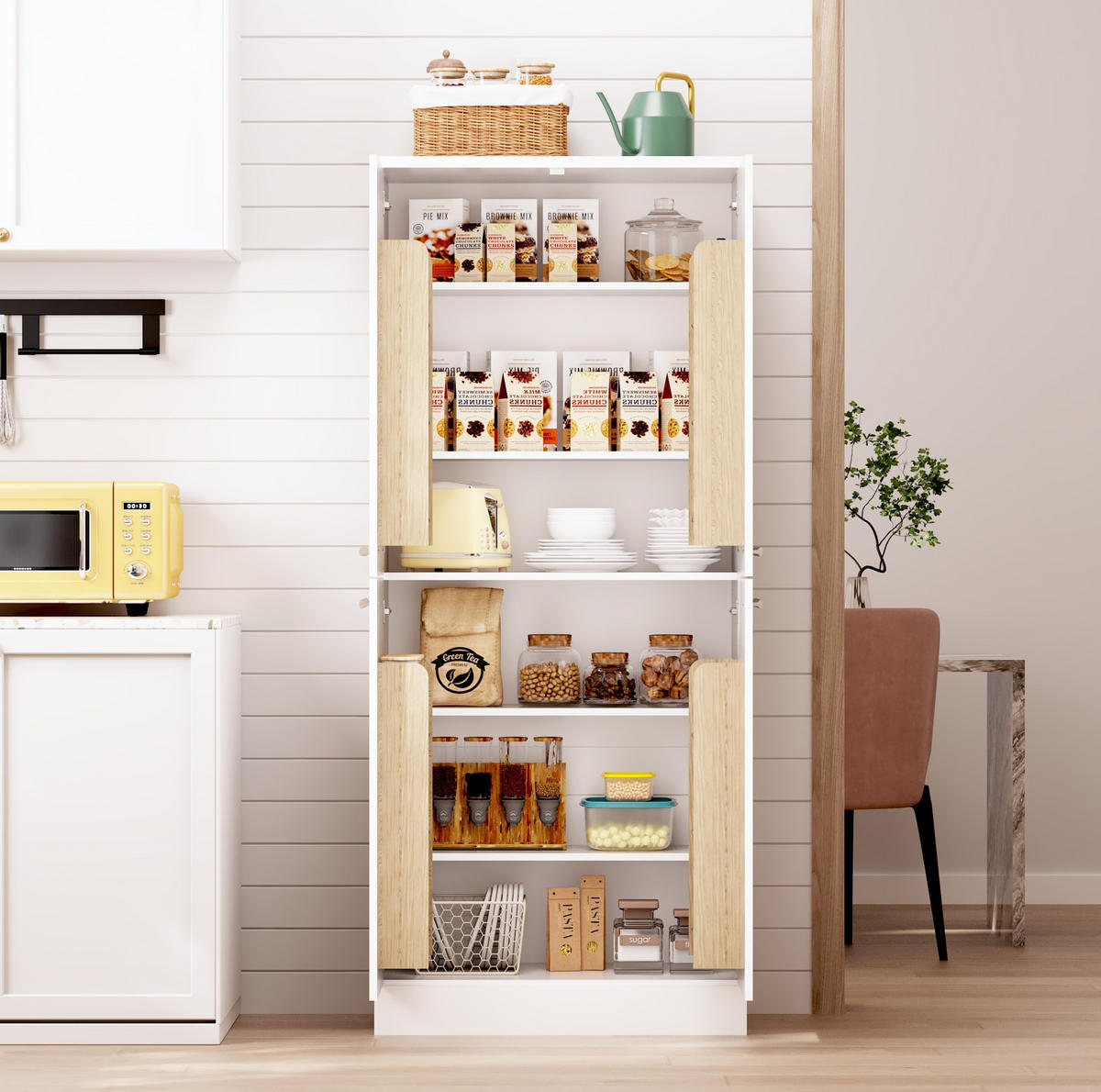 BUFFET 42/76/180 cm Weiß aus MDF mit verstellbaren Böden - Weiß, Holzwerkstoff (42/180/76cm) - OKWISH