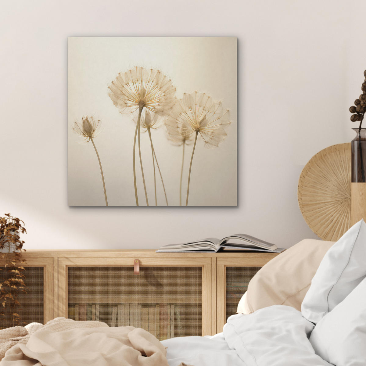 AKUSTIKBILD Sonnenlicht - Löwenzahn - Botanisch - Blumen Wandbilder 60x60 cm - Creme, Kunststoff (60/60/0.9cm) - MuchoWow