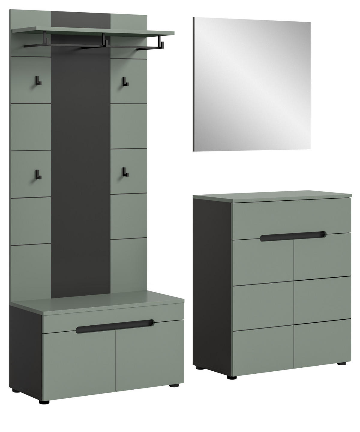 GARDEROBE-SET Salbei und Grau, Garderobe 4-teilig, 175 x 190 cm, Soft-Close, Cooper - Salbeigrün/Dunkelgrau, Holzwerkstoff/Kunststoff (175/190/37cm) - Inn.Furn