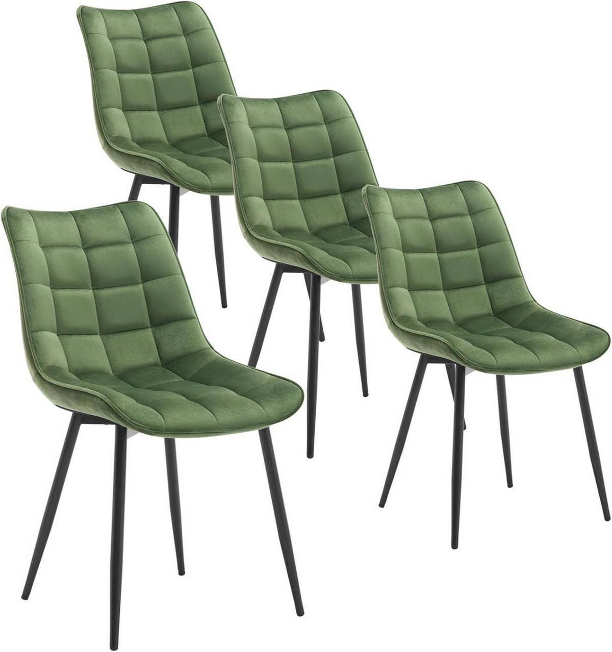 ESSZIMMERSTUHL 4er Set, Samt, Metallbeine, Dunkelgrün - Dunkelgrün/Schwarz, Textil/Metall (46/85.5/40.5cm) - Woltu