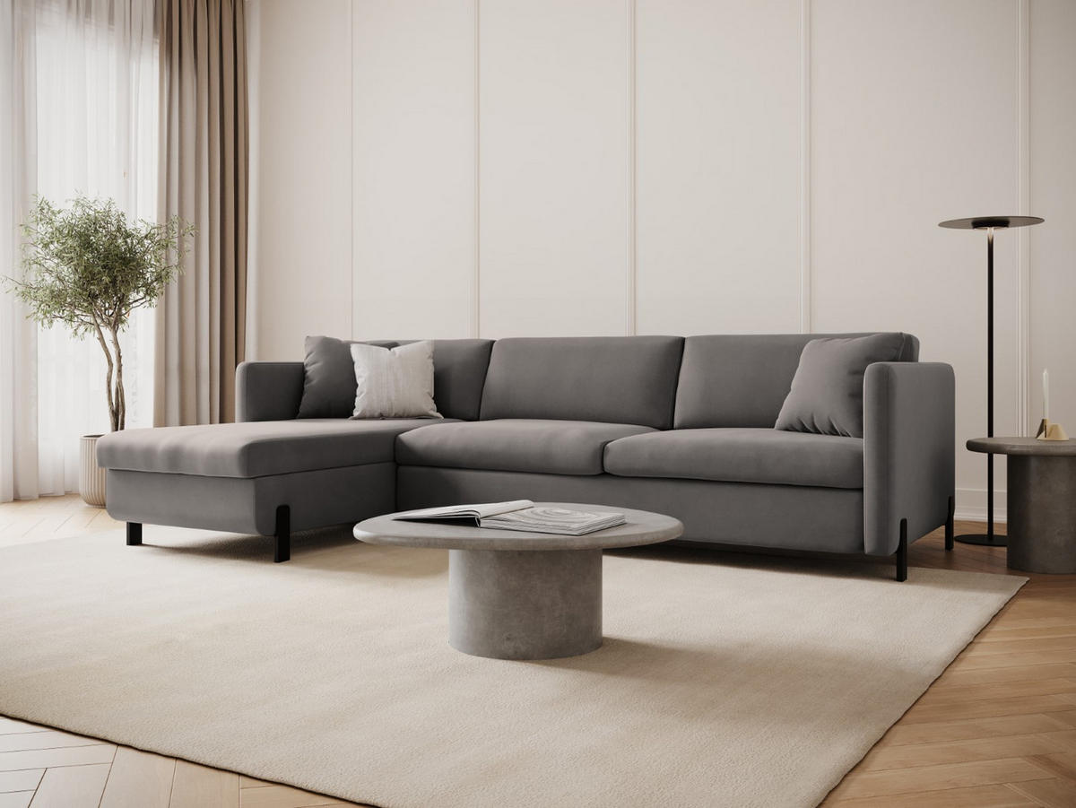 ECKSOFA ausklappbar links Gloria aus Samt grau 4 Sitzplätze - Grau, Textil (260/170cm) - Micadoni