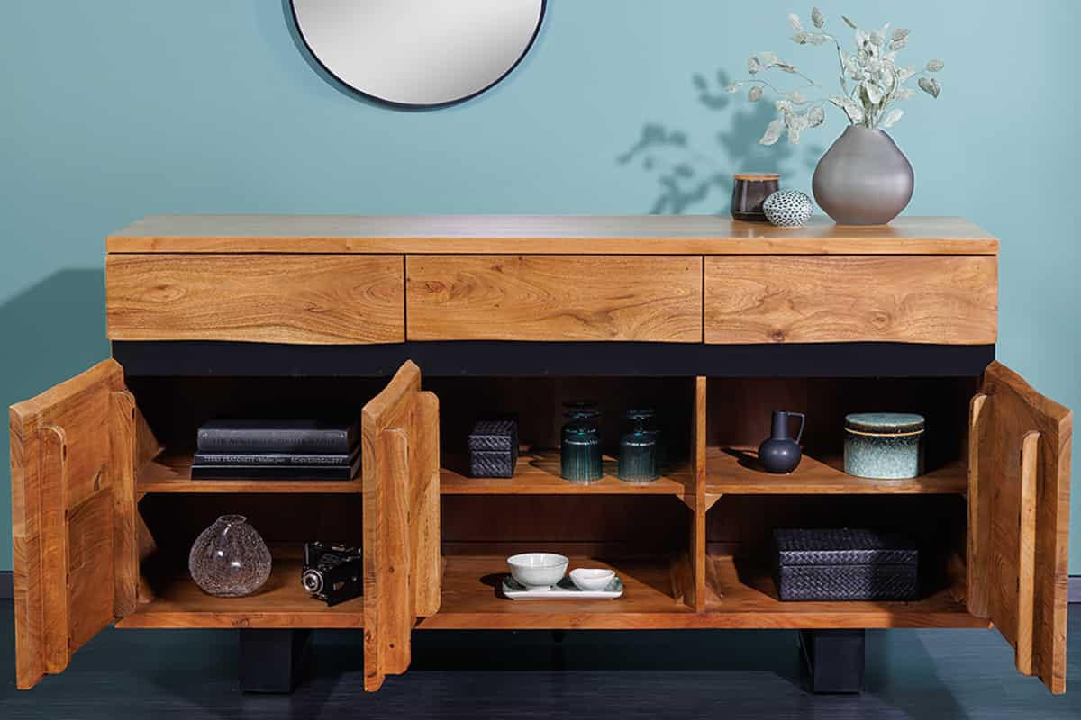 SIDEBOARD MAMMUT Akazie 160cm - Schwarz/Braun, Holz/Metall (160/85/45cm) - riess-ambiente