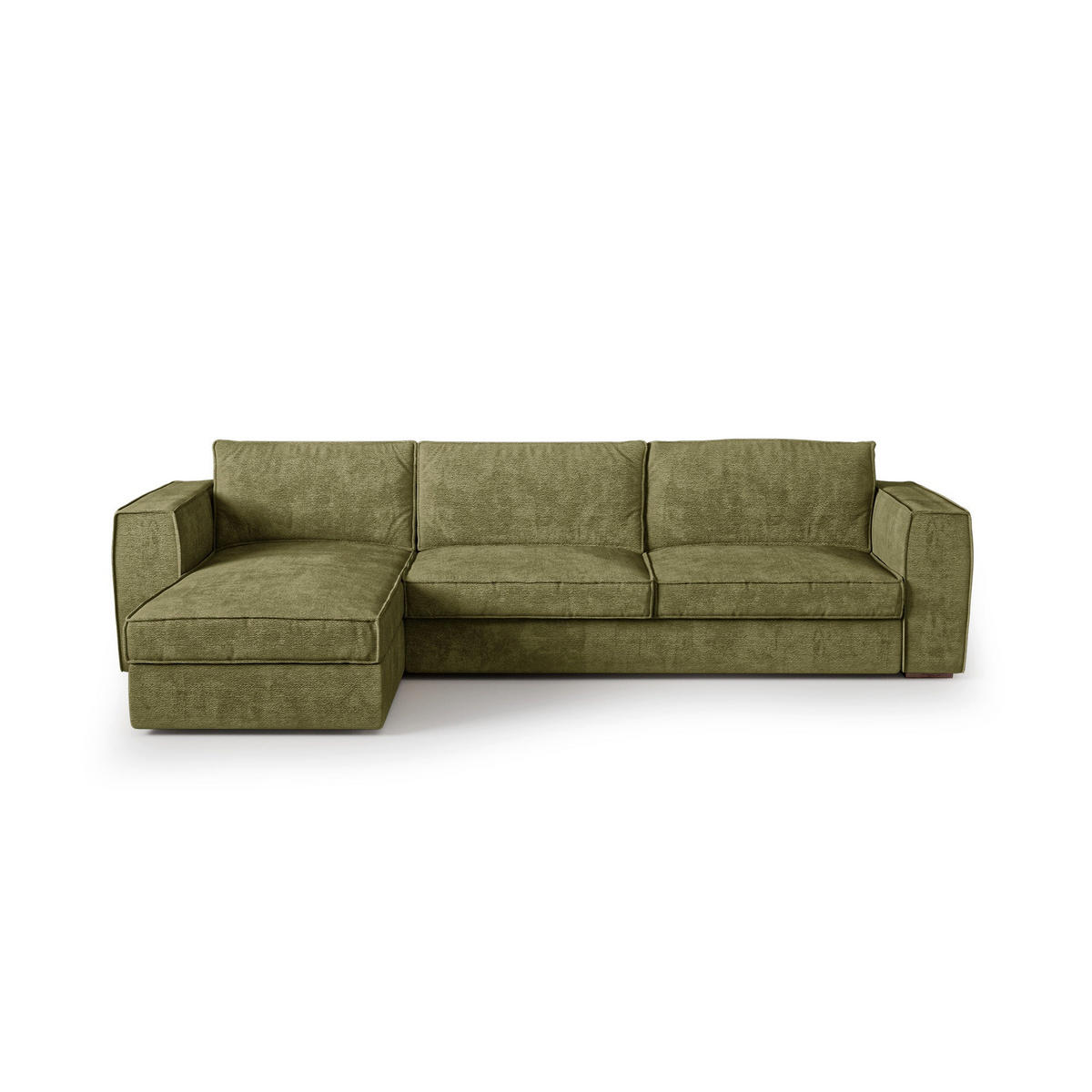 LINKSECK-SCHLAFSOFA MIKA Kettgewebe mit weichem Griff Vintage-Grün 292cm - Dunkelgrün/Grün, Textil (292/100cm) - Premium Interiors