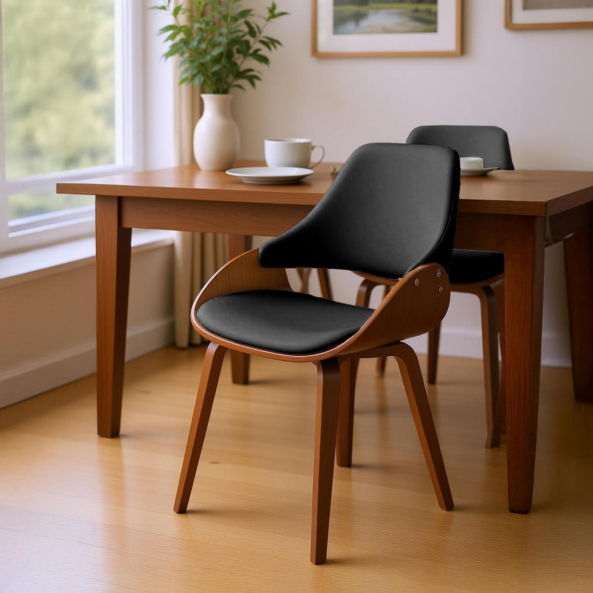 ESSZIMMERSTUHL Lederlook Walnuss/Schwarz - Walnussfarben/Schwarz, Holz/Textil (52/86/54cm) - CLP