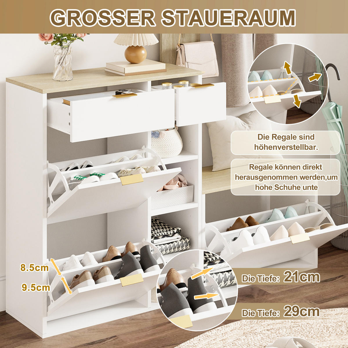 GARDEROBE 4tlg Schuhschrank Bank Spiegel 130x30x174cm Flur Set - Multicolor, Holzwerkstoff (30/174/130cm) - FLIEKS