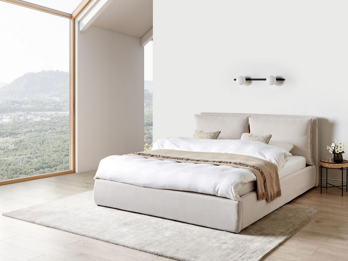 BETT mit Stauraum 180x200 cm Beige Bajonna - Beige, Textil (180/200cm) - Beliani