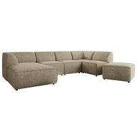 WOHNLANDSCHAFT MODARO U 6M - Dunkelbeige Struktur - Links - Schwarz/Cappuccino, Textil (180/78/345cm) - MKS