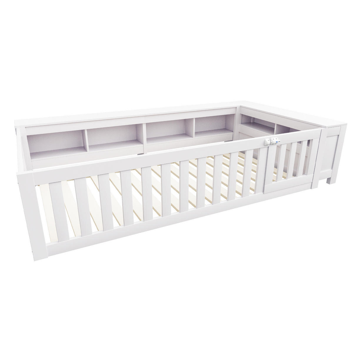 KINDERBETT 90/200 cm mit Stauraum, Sicherheitsgitter und Türchen, Weiß - Weiß, Holzwerkstoff (90/200cm) - Redom