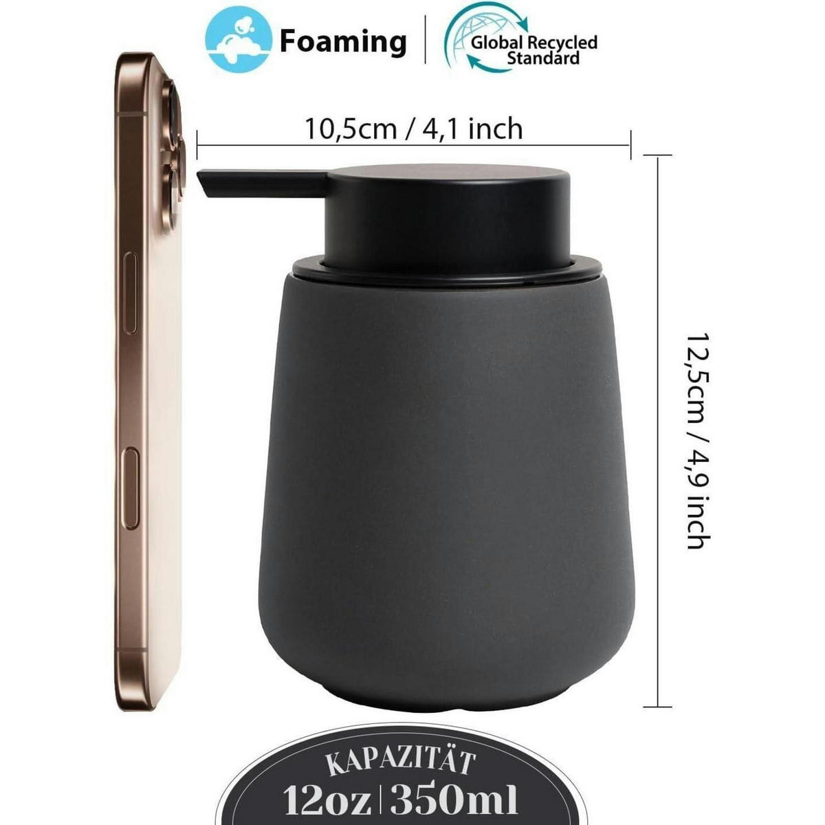 SCHAUMSEIFENSPENDER Keramik Anthrazit 350 ml - Schwarz, Keramik (9.2/12.5/9.2cm)
