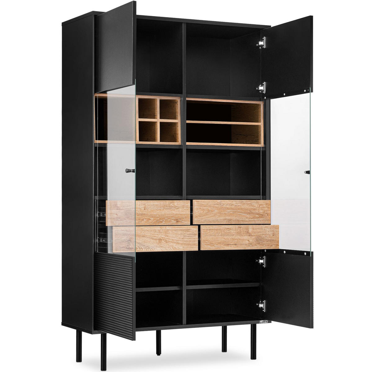 VITRINENSCHRÄNK LOFTY TV/Weineinlage, schwarz / Eiche natur - Eichefarben/Multicolor, Holzwerkstoff (102/174/41cm) - KONSIMO®