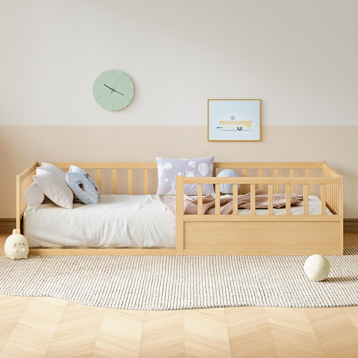 KINDERBETT 90/200 cm in Natur mit Lattenrost und offener Seite - Naturfarben, Holzwerkstoff/Metall (90/200cm) - WISHDOR