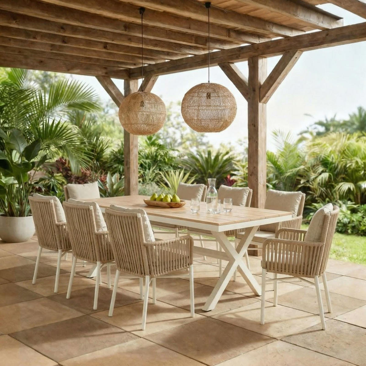 GARTENMÖBEL SET AFUERA 9er Set natur, weiß - Naturfarben, Kunststoff - IDIMEX