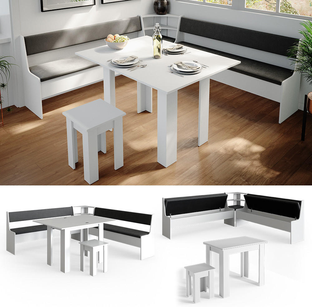 ECKBANKGRUPPE Roman Weiß 210 x 41.5 cm mit Tisch - Anthrazit/Weiß, Holzwerkstoff (210/80/210cm) - Vicco