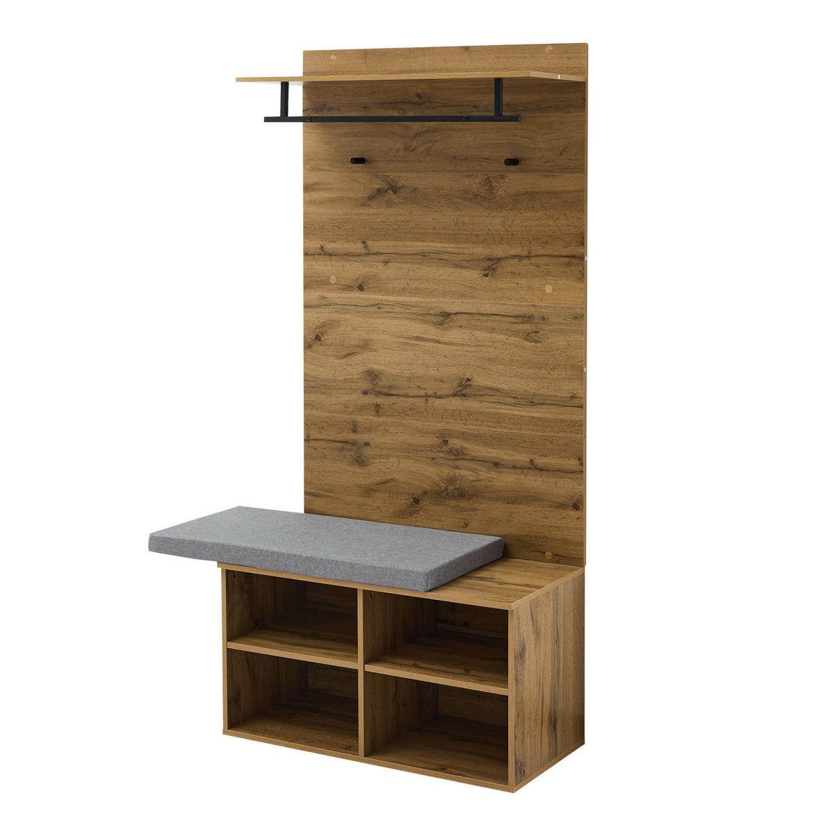 GARDEROBENSET 84/35/175 cm aus Spanplatte mit Schuhbank, verstellbarem Regal und Kleiderstange, Eichefarben - Eichefarben, Holzwerkstoff (84/175/35cm) - Redom