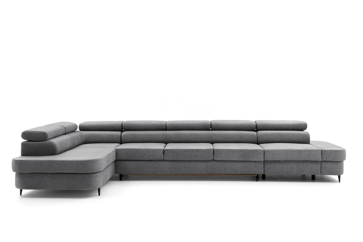 ECKSOFA PRIAM XXL L-Form Links mit Schlaffunktion 125x265 Velours Grau - Schwarz/Grau, Holz/Textil (203/420cm) - Muffo