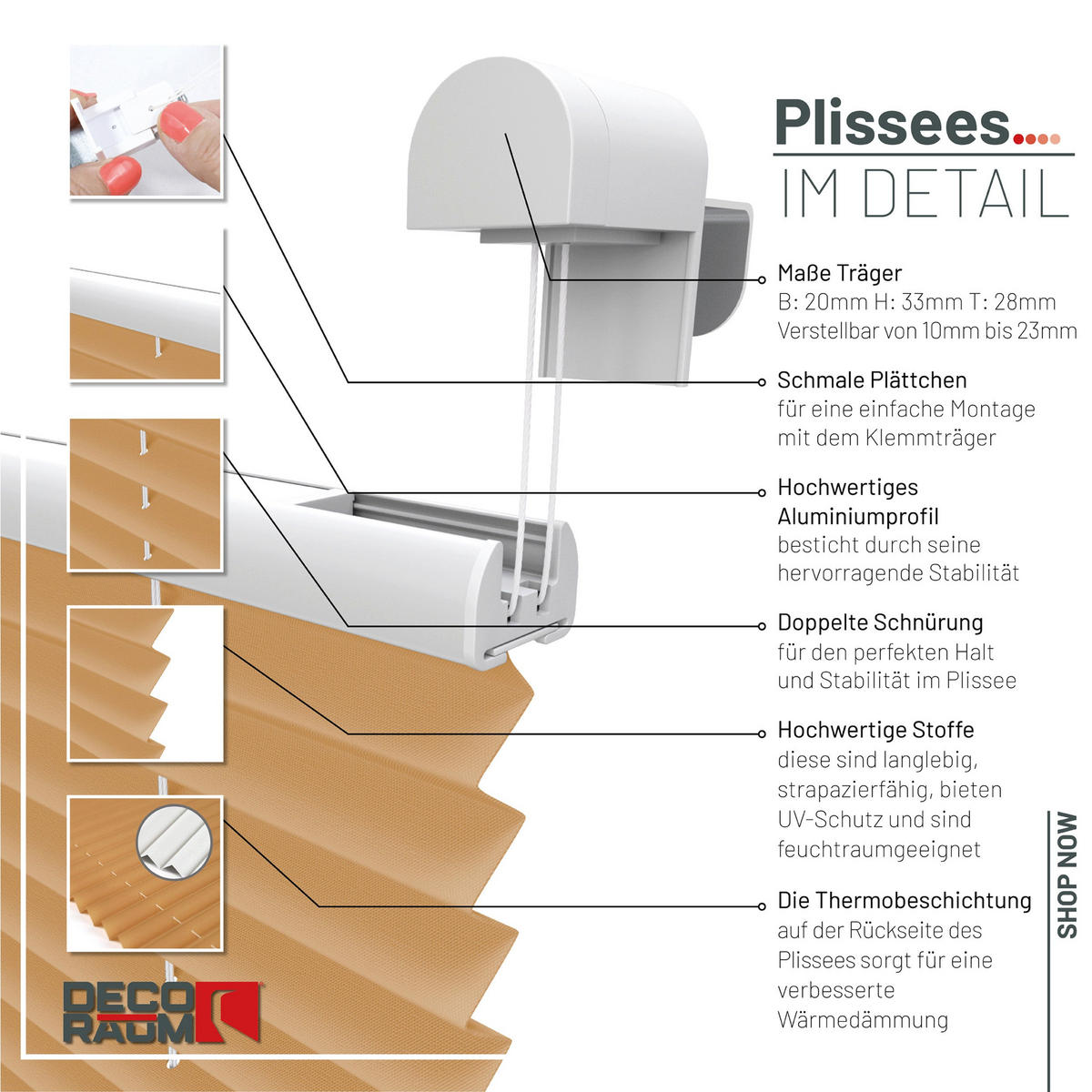 PLISSEE Thermo Basic 75 x 210cm Klemmfix ohne Bohren - Cappuccino, Textil (75/210/210cm) - Deco-Raum