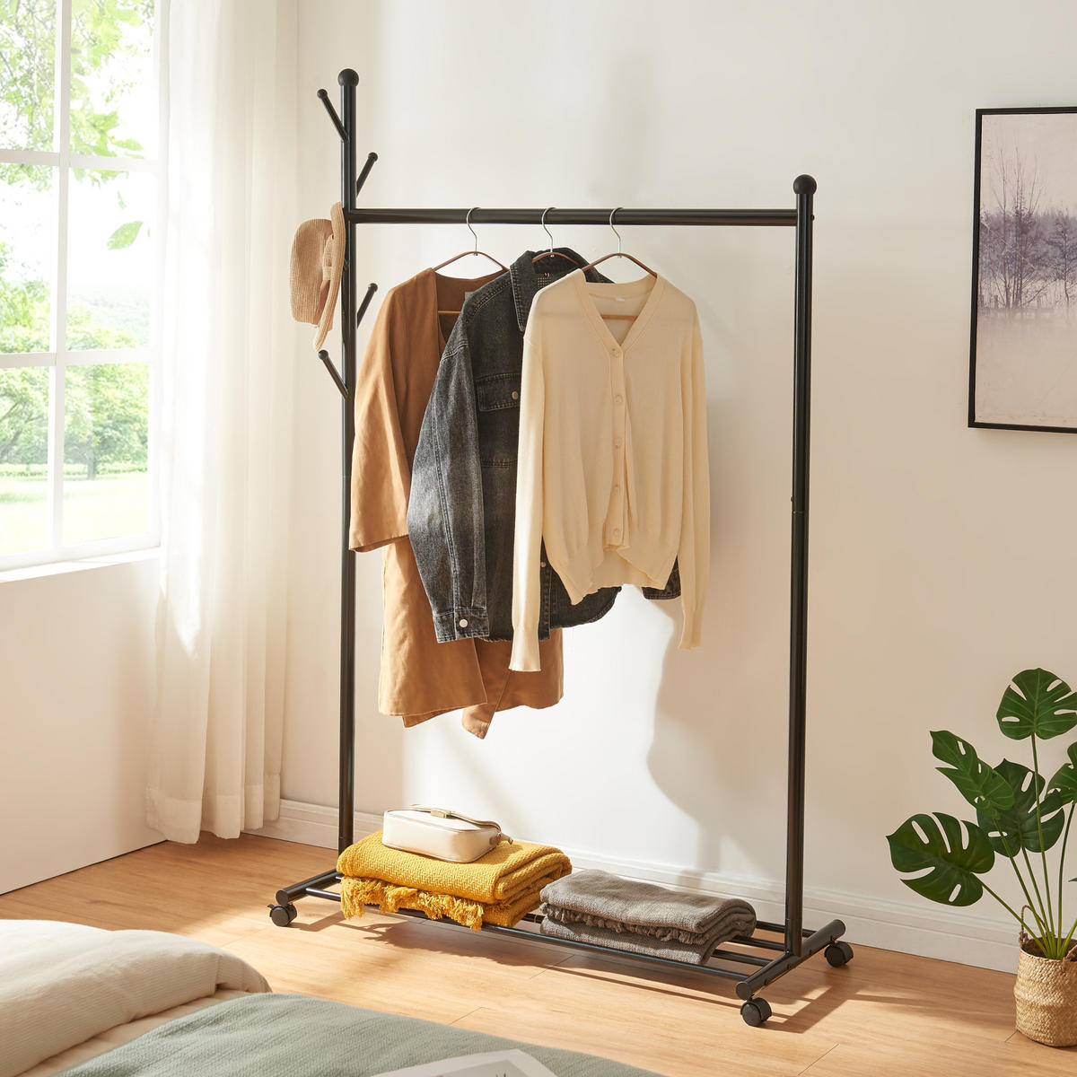 GARDEROBENSTÄNDER rollbar Snåsa - Schwarz, Metall (105/170/43cm) - [en.casa]