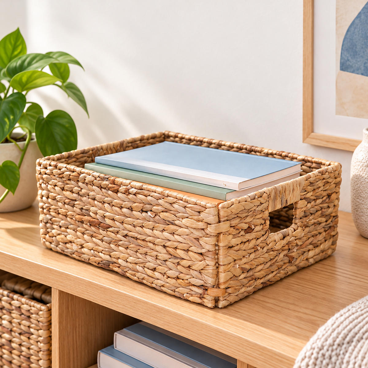 KOŠ Přírodní 2dílné-Set vodní hyacint skládací - světle hnědá, kov/textil (30/34/15cm) - Relaxdays