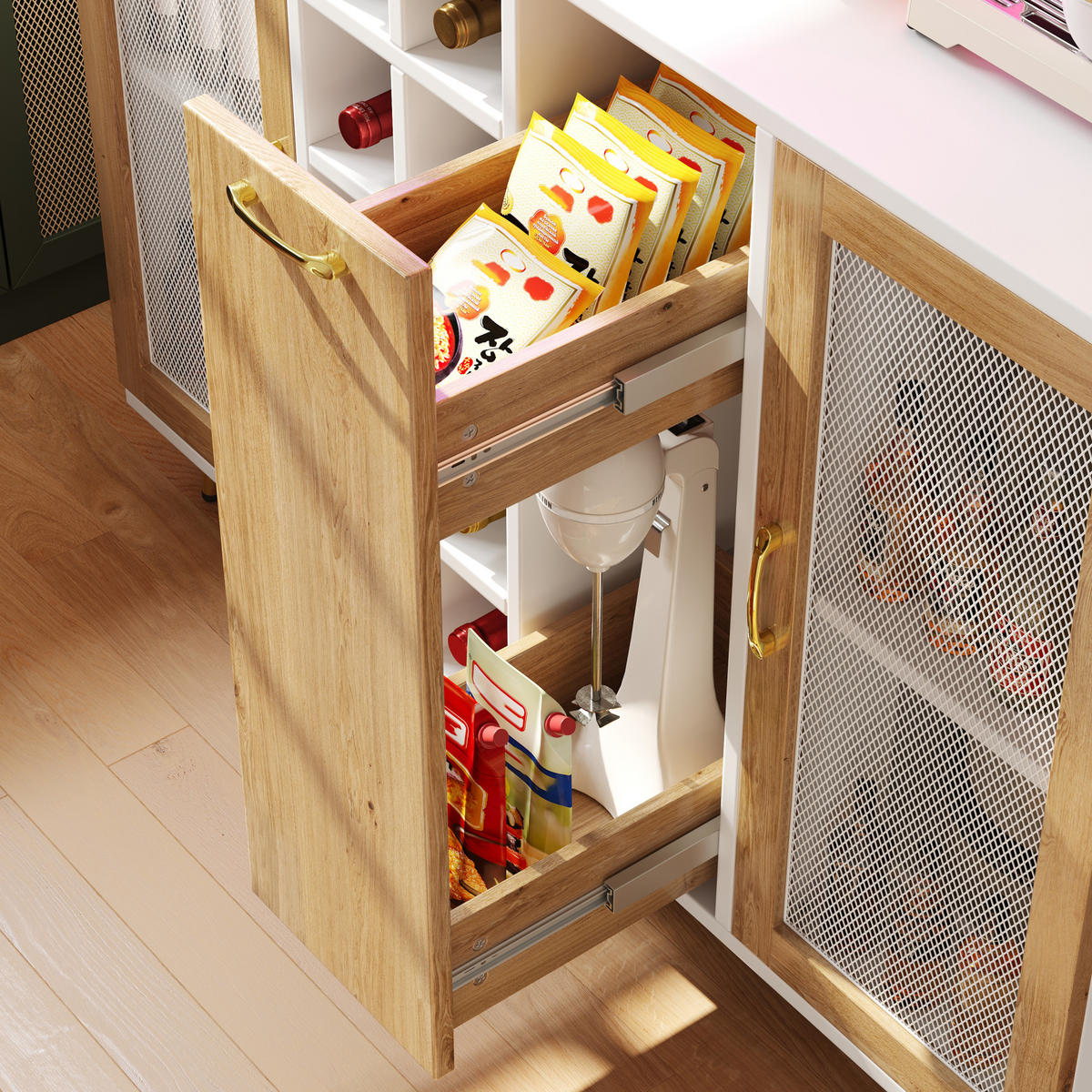 BUFFET 120/170/40 cm Weiß mit Holzdekor aus MDF mit LED-Beleuchtung - Weiß, Holzwerkstoff (40/180/120cm) - OKMYHOME