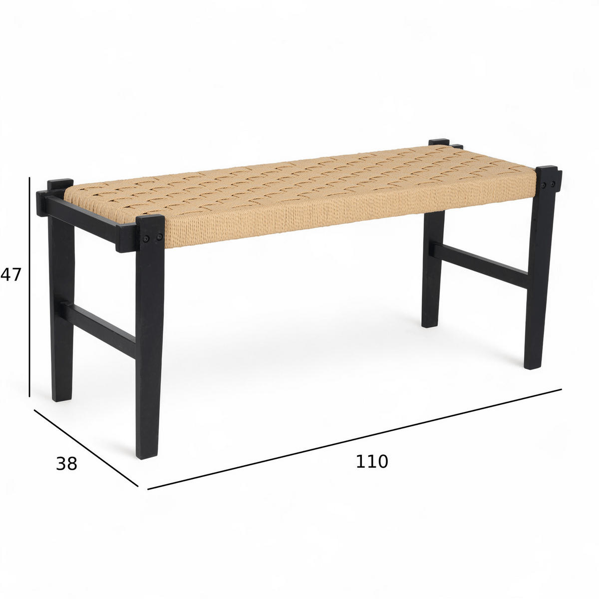 SITZBANK 110/38/47 cm Rattan / Eiche Schwarz - Beige/Schwarz, Holz/Papier (110/47/38cm) - Furnhouse