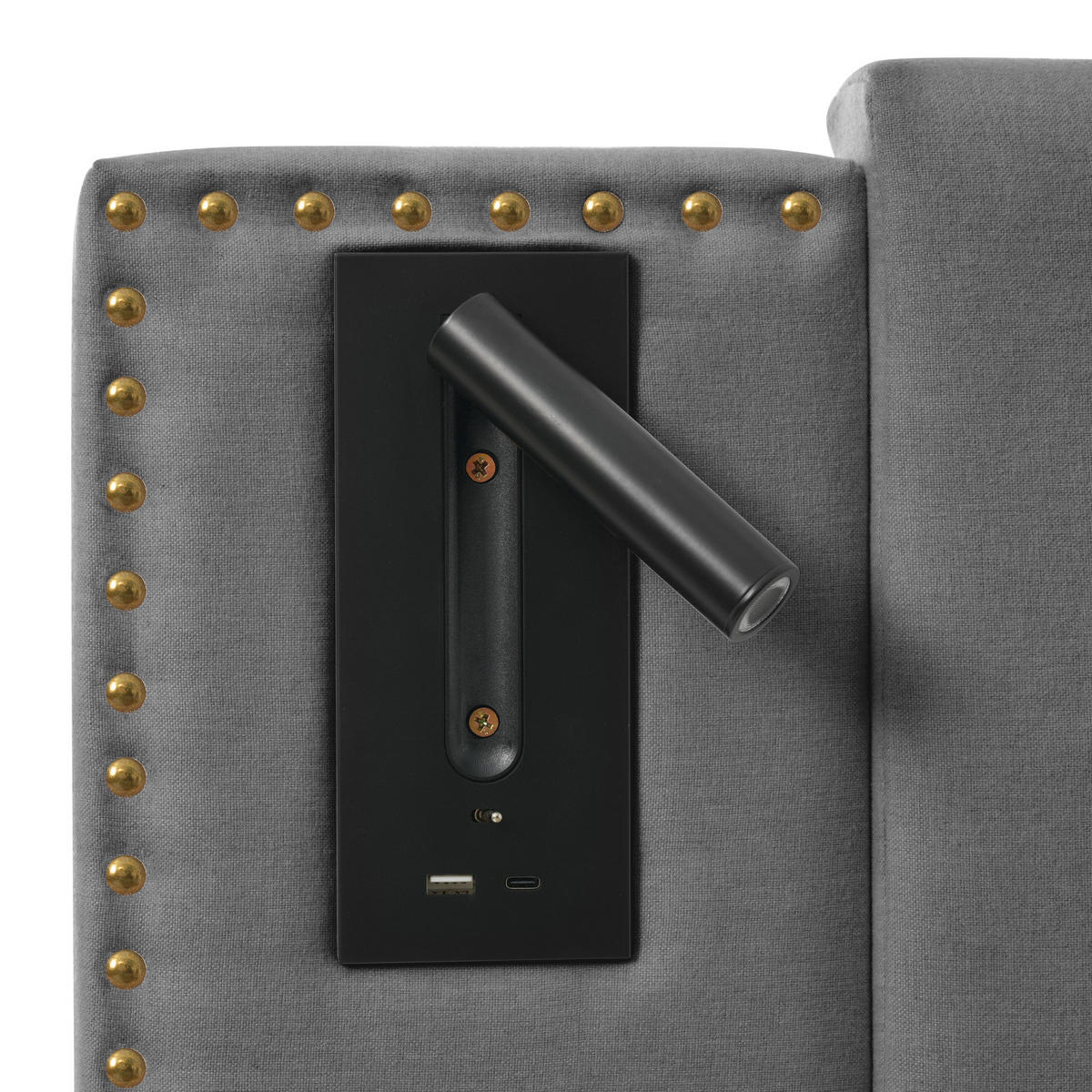 POLSTERBETT aus Baumwolle 180x200 cm in Grau mit Leselicht & USB-C-Ladefunktion - Grau, Textil (180/200cm) - Modfu