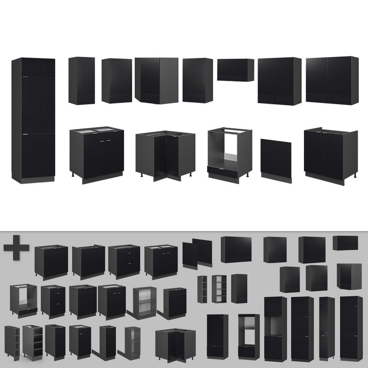 ECKKÜCHE Fame-Line, Schwarz gestreift/Anthrazit, 227 x 287 cm, AP Anthrazit - Anthrazit/Schwarz, Holzwerkstoff (287/81.6/60cm) - Vicco