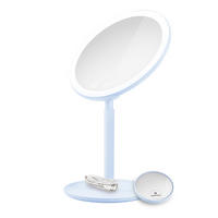 KOSMETIKSPIEGEL mit Licht mit Abnehmbare Saugnapfes, Hellblau, φ20 cm - Blau, Glas (20/35/20cm) - EMKE