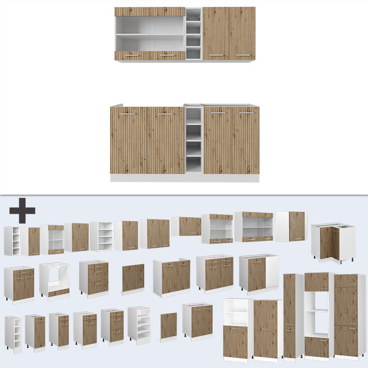 SINGLEKÜCHE R-Line Artisan Eiche/Weiß 160 cm ohne AP - Eiche Artisan/Weiß, Holzwerkstoff (160/81.6/46cm) - Vicco