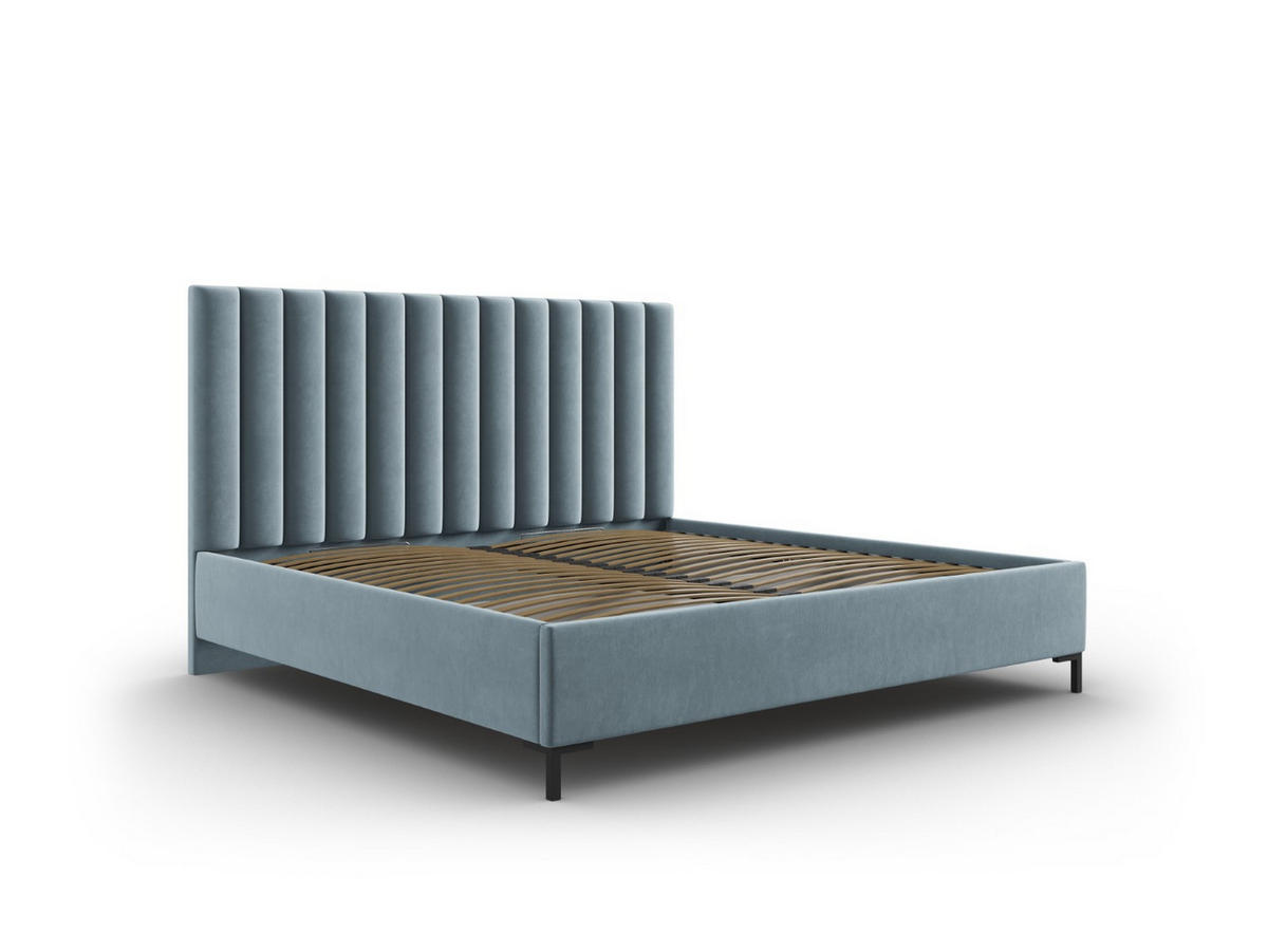 BETT mit Bettkasten und Kopfteil Allison aus Samt hellblau 140x200cm - Hellblau, Textil (140/200cm) - Micadoni
