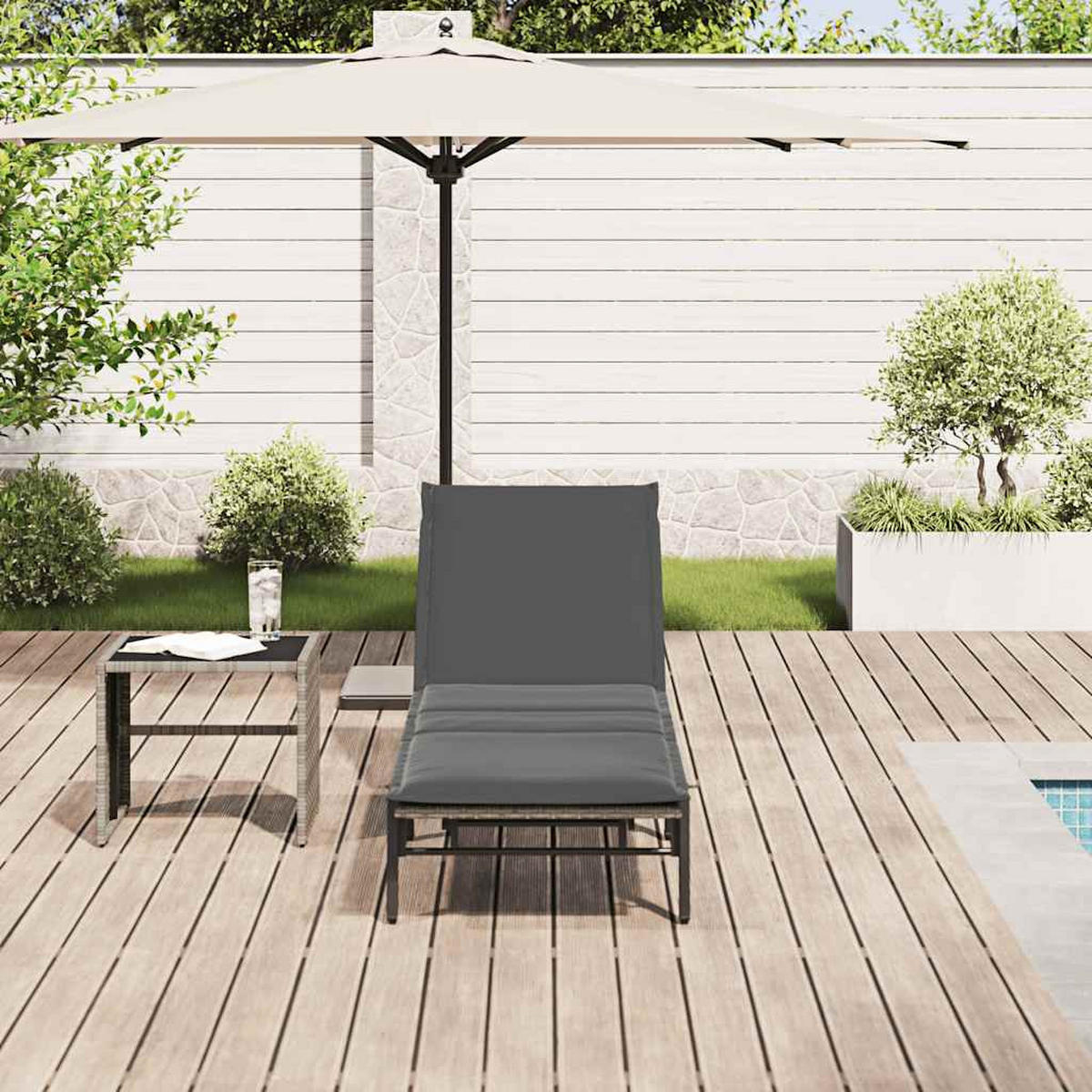 SONNENLIEGE Mit Auflage Hellgrau Poly Rattan - Grau, Kunststoff (59/67/200cm) - vidaXL