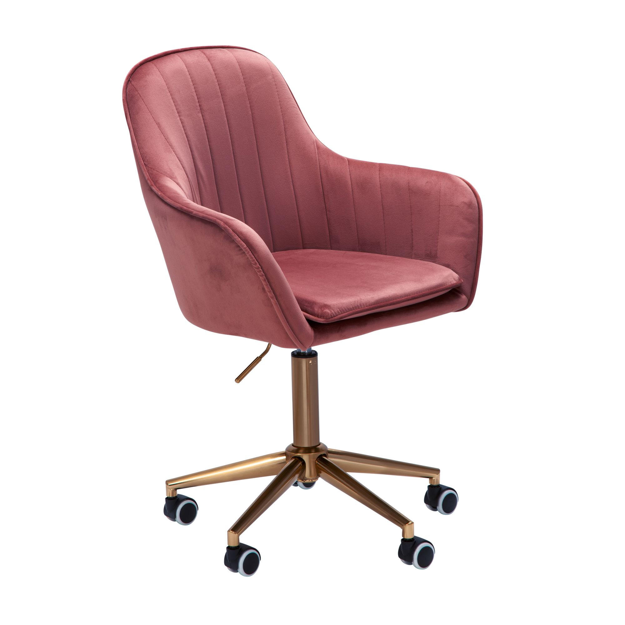 SCHALENSTUHL Samt mit Metallfußkreuz und 360° Drehfunktion SANDRA, Rosa 54x52x105 cm - Pink/Goldfarben, Textil/Metall (54/105/52cm) - KADIMA DESIGN