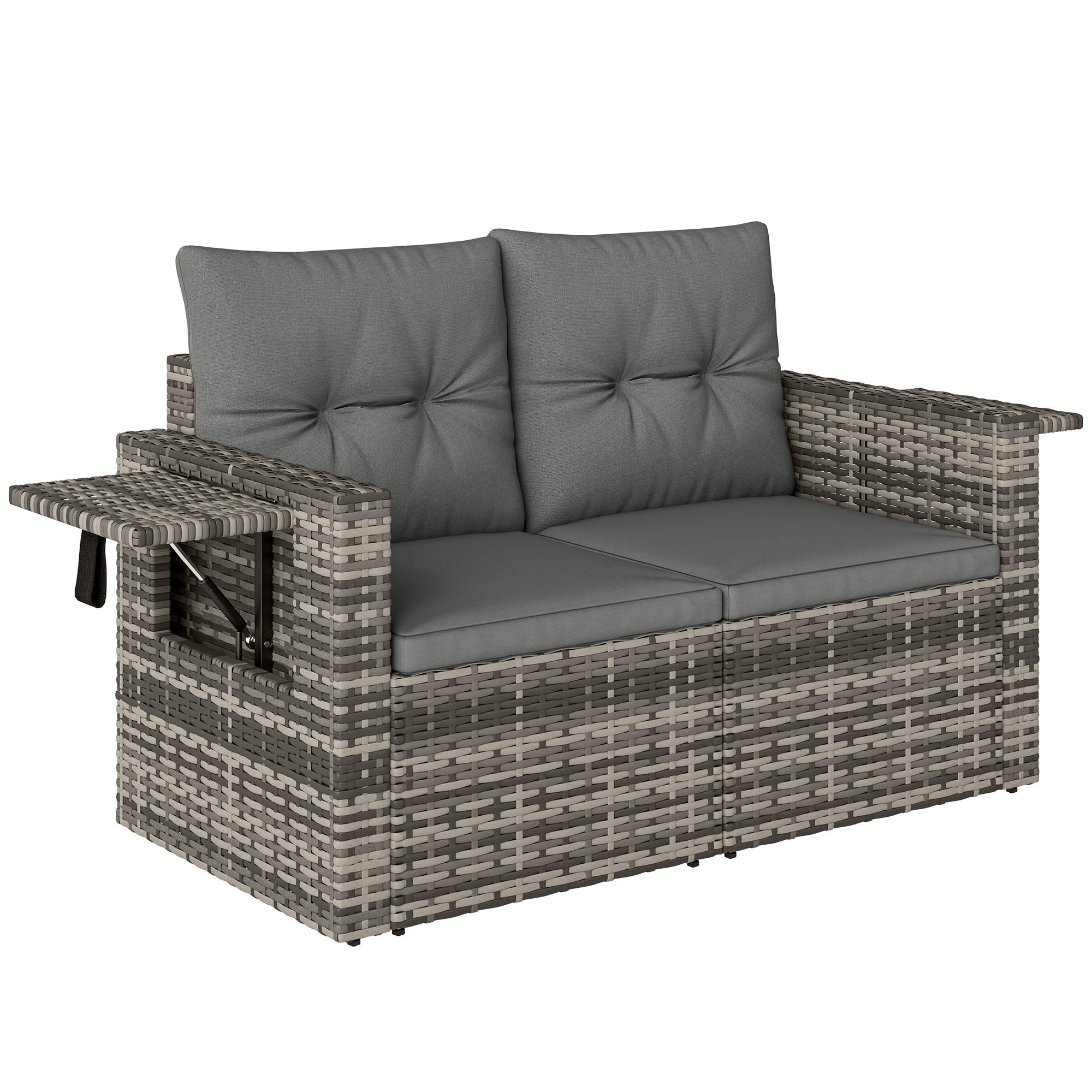 2-SITZER-RATTANSOFA PE-Rattan Stahl Hellgrau - Hellgrau/Schwarz, Kunststoff/Textil - Outsunny
