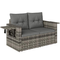 2-SITZER-RATTANSOFA PE-Rattan Stahl Hellgrau - Hellgrau/Schwarz, Kunststoff/Textil - Outsunny