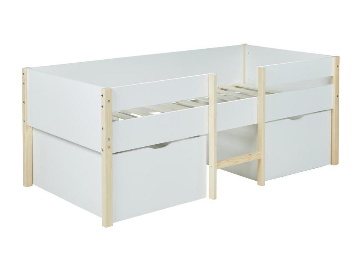 KINDERBETT ZEPHIR / SPIELBETT 90x190 cm + 2 Schubladen + Lattenrost / Weiß & Naturlack - Multicolor, Holz/Holzwerkstoff (90/190cm) - Weber Industries