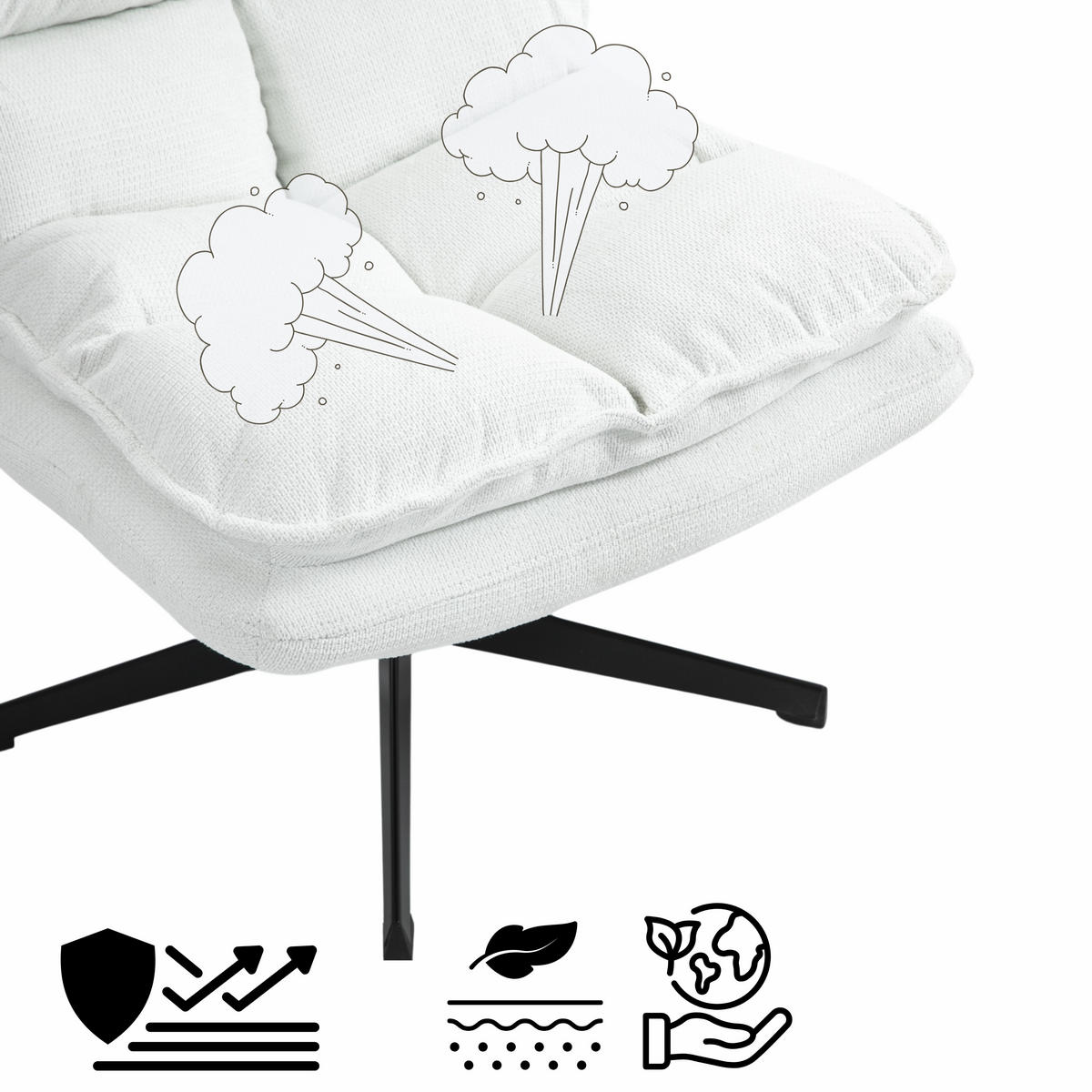 DREHSESSEL 360° Weiß, Gepolstert, Stoffbezug, Klappbare Rückenlehne - Weiß, Metall (65/85/79.5cm) - Meubles Cosy