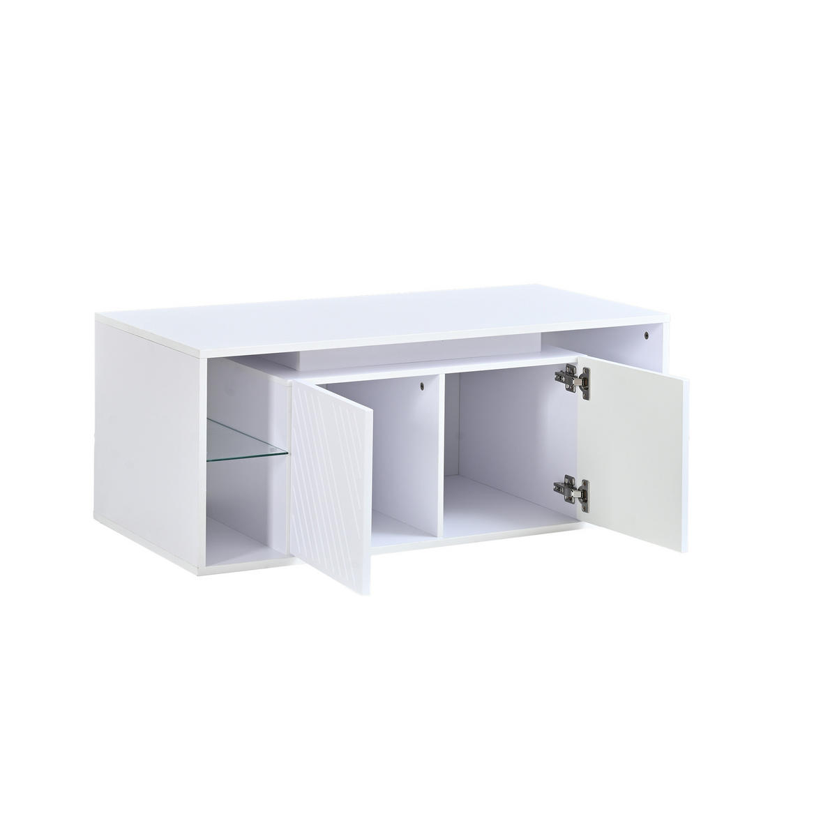 COUCHTISCH Weiß mit LED und 2 Türen 100/50/41 cm - Weiß, Holzwerkstoff (100/50/41cm)