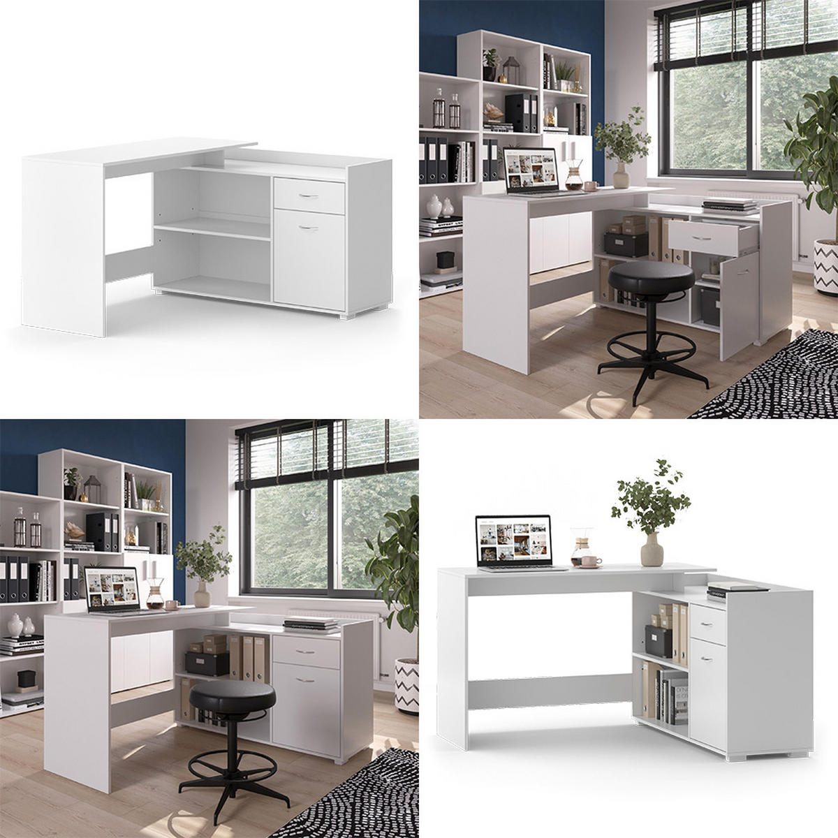 ECKSCHREIBTISCH Noira Weiß 135 x 77 cm mit Schublade - Weiß, Holzwerkstoff (77/135/115cm) - Vicco