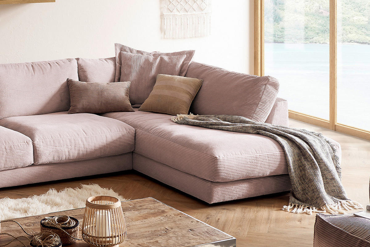 WOHNLANDSCHAFT MADELINE Pink Cord - Pink/Schwarz, Kunststoff/Textil (425/86/224cm) - KAWOLA