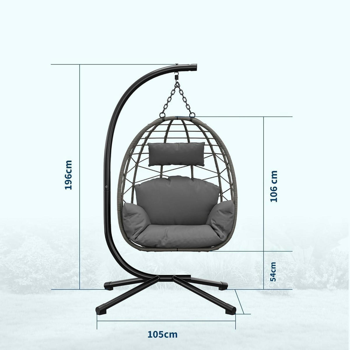 HÄNGESESSEL mit Gestell Outdoor Grau bis 150 kg - Grau, Naturmaterialien (106/196/105cm)