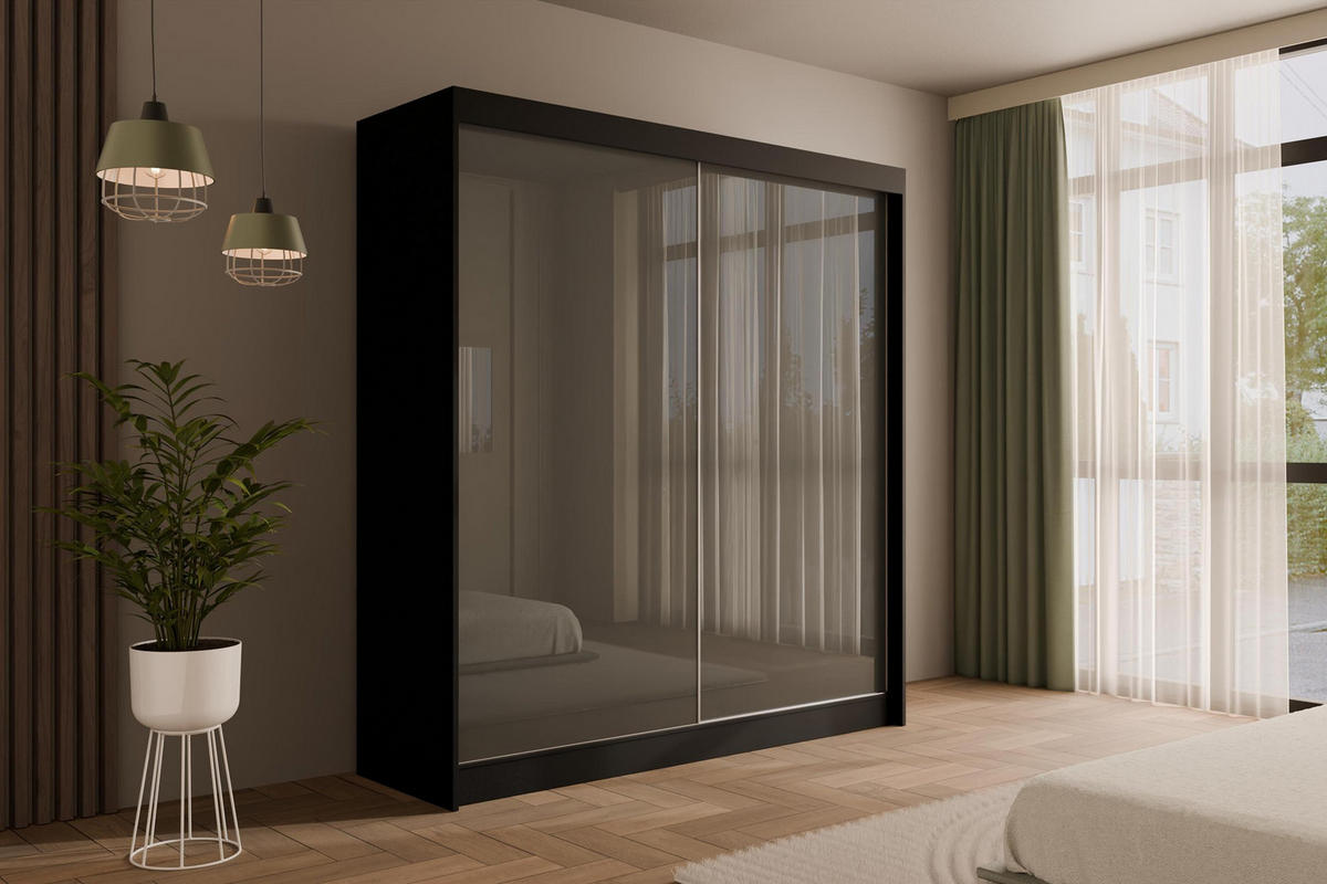 KLEIDERSCHRANK PEKA - 200 cm - Schwarz|Grau - Schwarz/Grau, Holzwerkstoff (200/215/61cm) - ALTDECOR