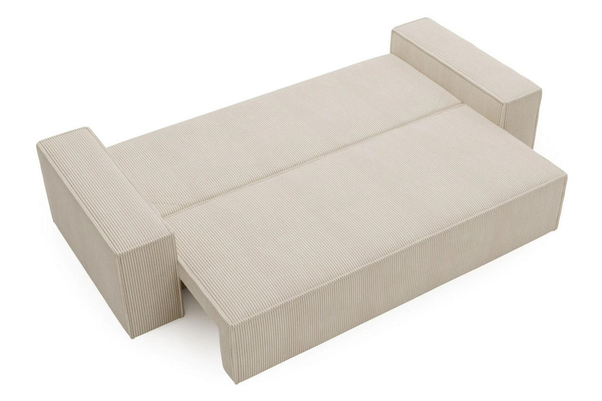 SCHLAFSOFA AGA, Sofa mit Schlaffunktion und Bettkasten, Farbe: Beige, Cordstoff - Beige, Textil (256/94/97cm) - Sepro Meble