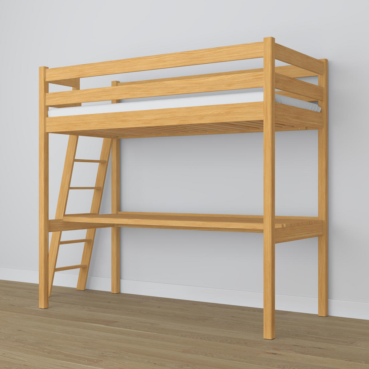 HOCHBETT N02 mit Schreibtisch Naturkiefer 120/190 - Hellbraun, Naturmaterialien/Holz (120/190cm) - N-Wood