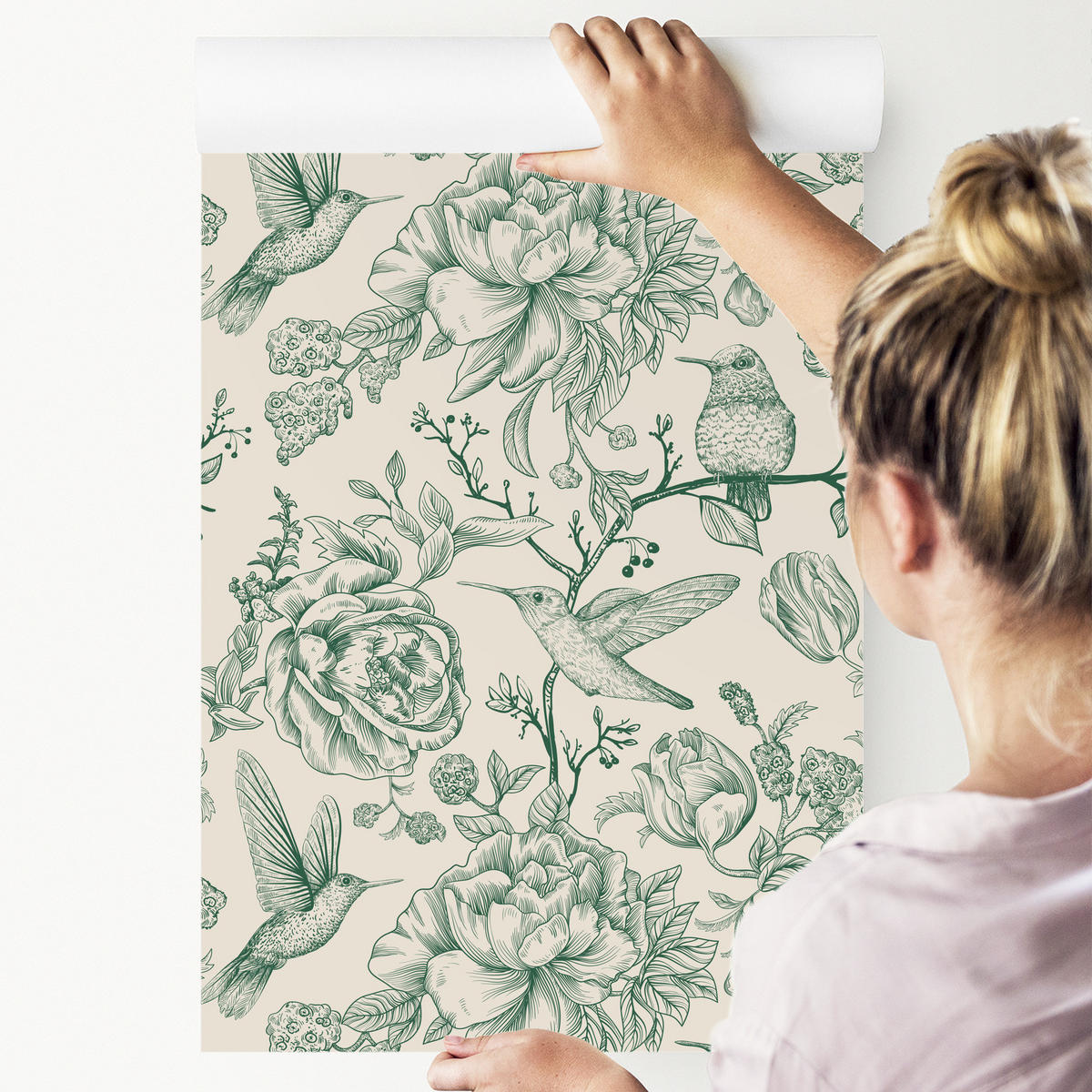 VLIESTAPETE Blumen Vögel - Beige/Grün, Papier (53/1000cm) - Muralo